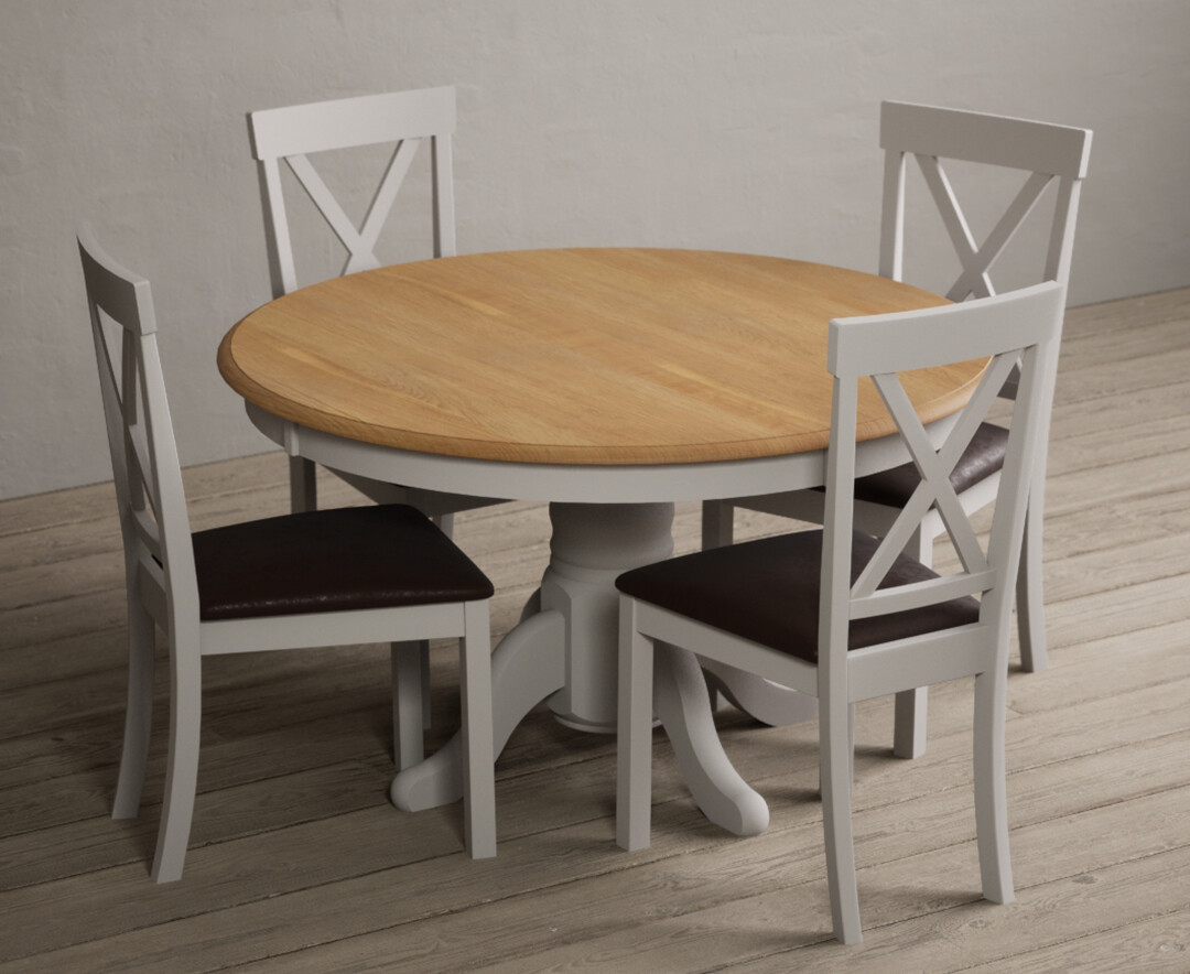 Product photograph of Hertford 120cm Fixed Top Oak And Soft White Painted Dining Table With 4 Blue Hertford Chairs from Oak Furniture Superstore