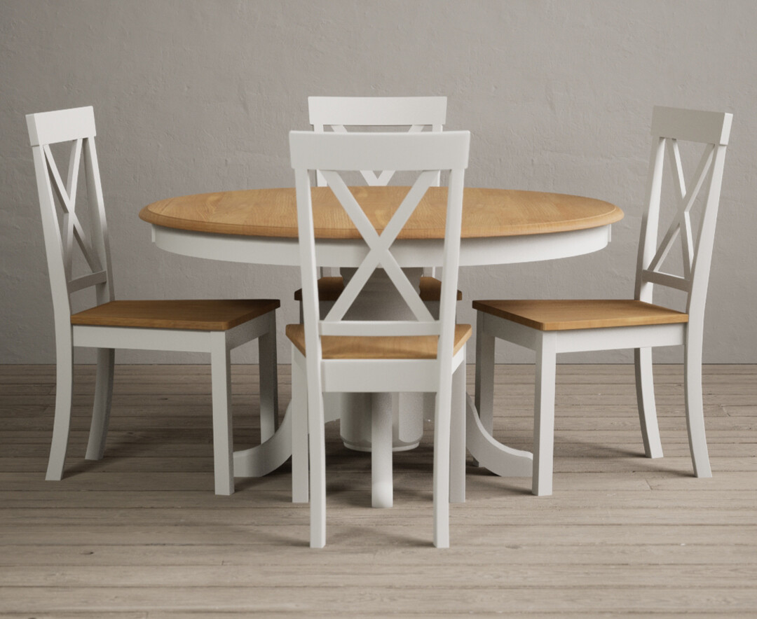 Hertford 120cm Fixed Top Oak And Signal White Painted Dining Table With 4 Oak Hertford Chairs