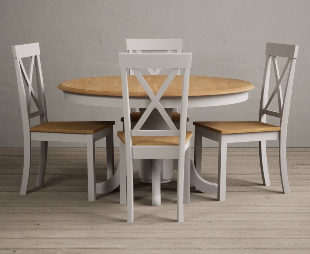 Product photograph of Hertford 120cm Fixed Top Oak And Soft White Painted Dining Table With 4 Charcoal Grey Hertford Chairs from Oak Furniture Superstore
