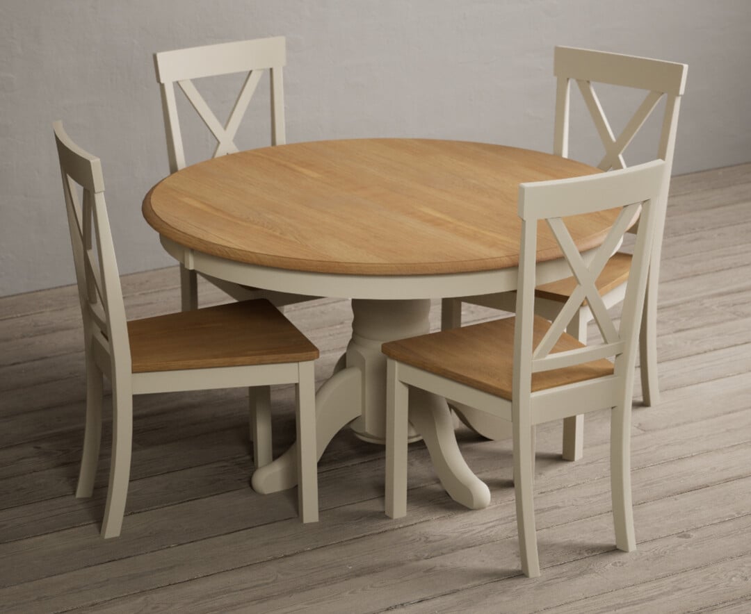 Product photograph of Hertford 120cm Fixed Top Oak And Cream Painted Dining Table With 4 Charcoal Grey Hertford Chairs from Oak Furniture Superstore