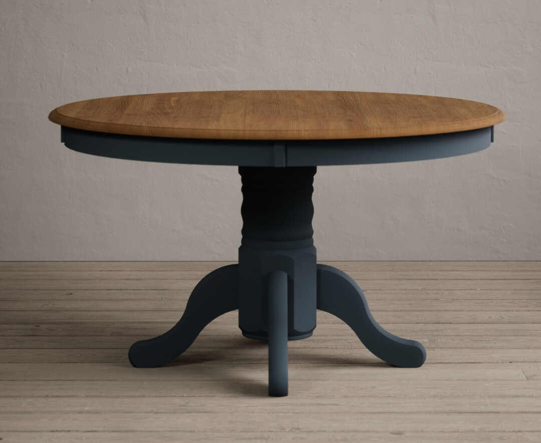 Product photograph of Hertford 120cm Fixed Top Oak And Dark Blue Painted Dining Table from Oak Furniture Superstore