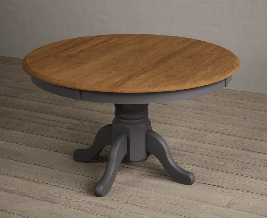 Photo 2 of Hertford 120cm fixed top oak and charcoal grey painted dining table