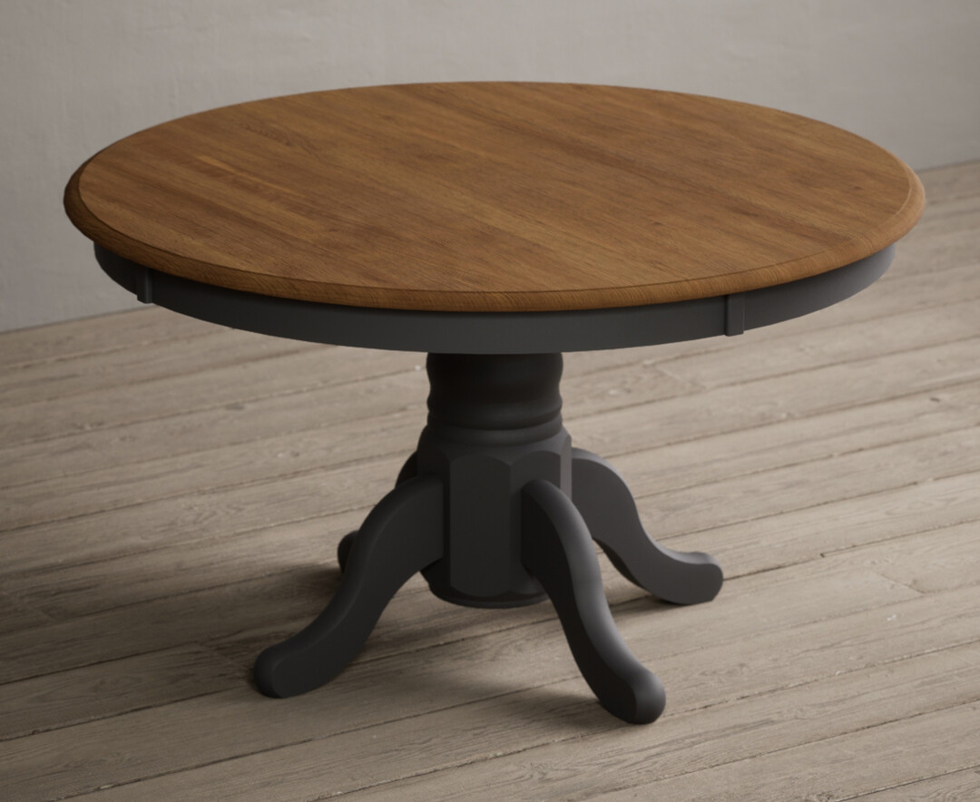 Photo 1 of Hertford 120cm fixed top oak and charcoal grey painted dining table