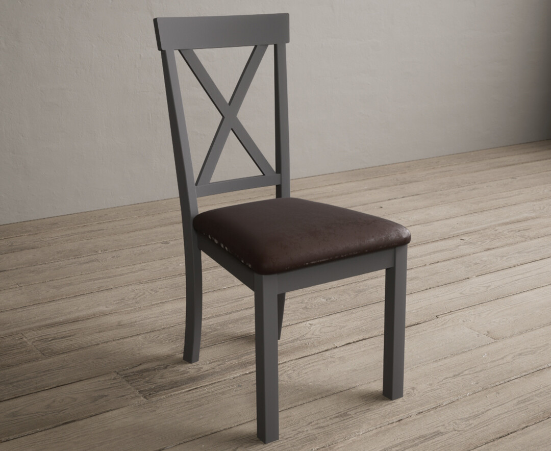 Photo 1 of Hertford mid grey dining chairs with brown suede seat pad