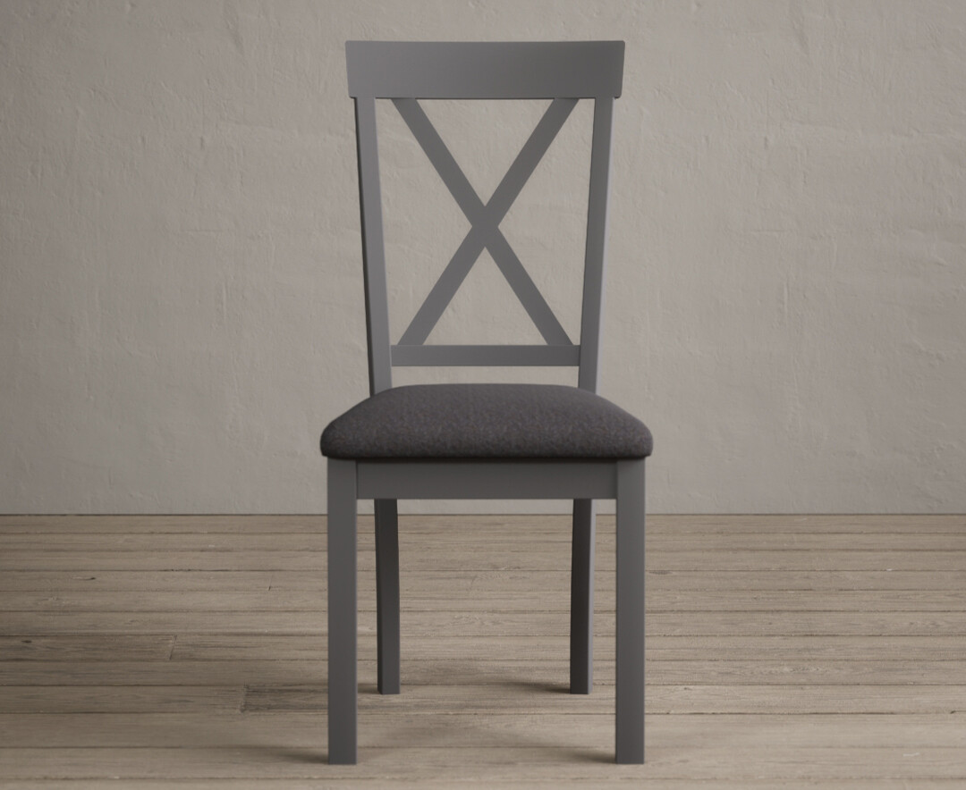 Product photograph of Hertford Mid Grey Dining Chairs With Charcoal Grey Fabric Seat Pad from Oak Furniture Superstore