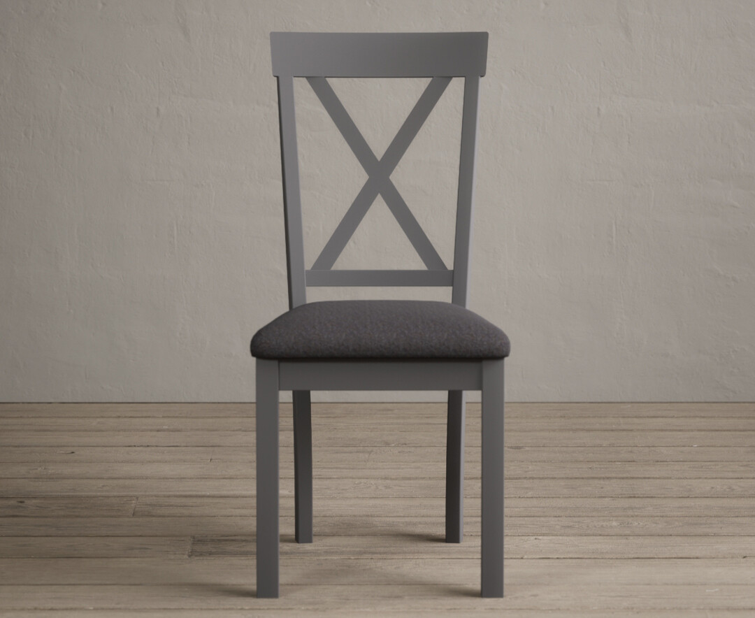 Hertford Mid Grey Dining Chairs With Charcoal Grey Fabric Seat Pad