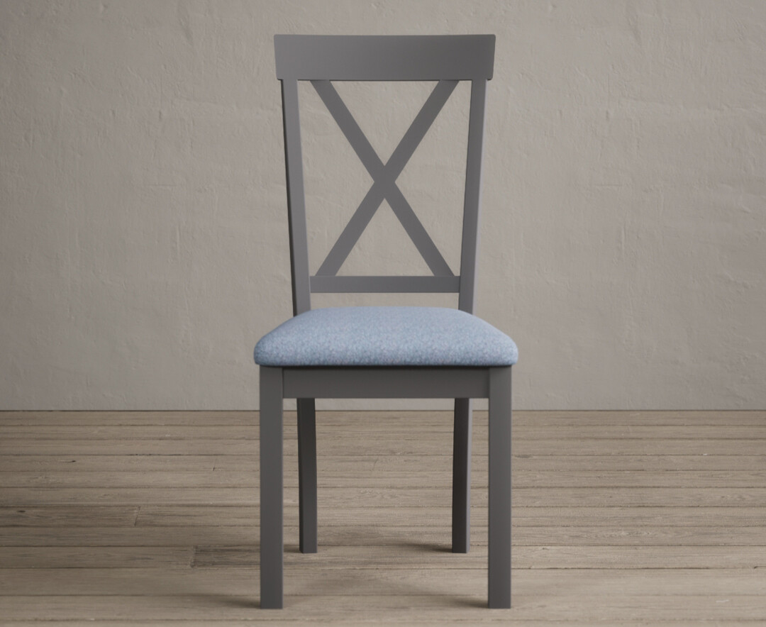 Product photograph of Hertford Mid Grey Dining Chairs With Blue Fabric Seat Pad from Oak Furniture Superstore