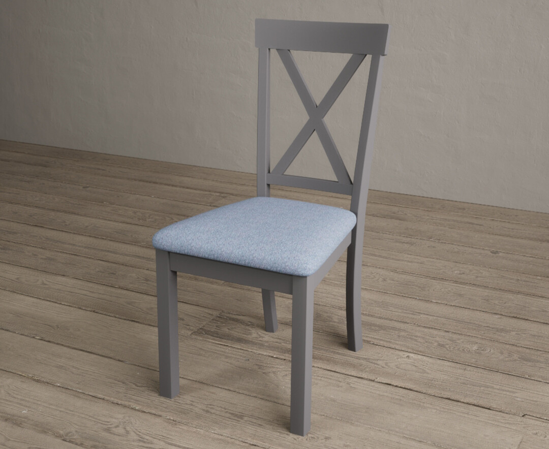 Photo 3 of Hertford mid grey dining chairs with blue fabric seat pad