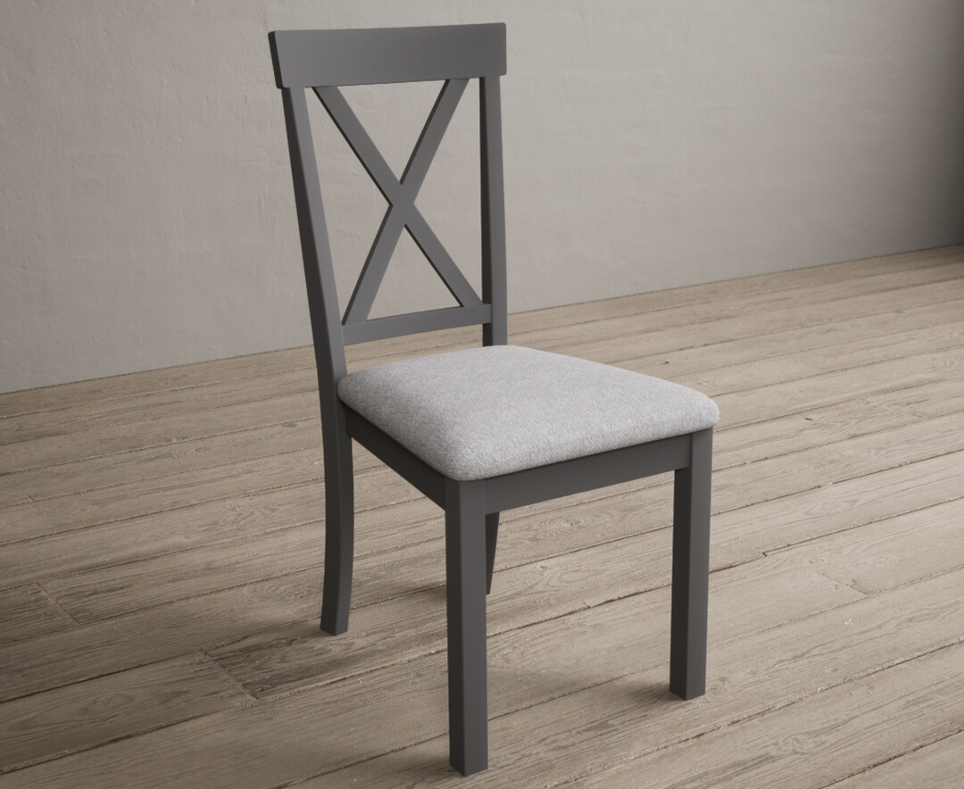 Photo 2 of Hertford mid grey dining chairs with light grey fabric seat pad
