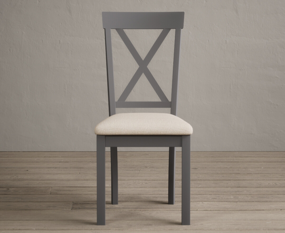 Product photograph of Hertford Mid Grey Dining Chairs With Linen Seat Pad from Oak Furniture Superstore