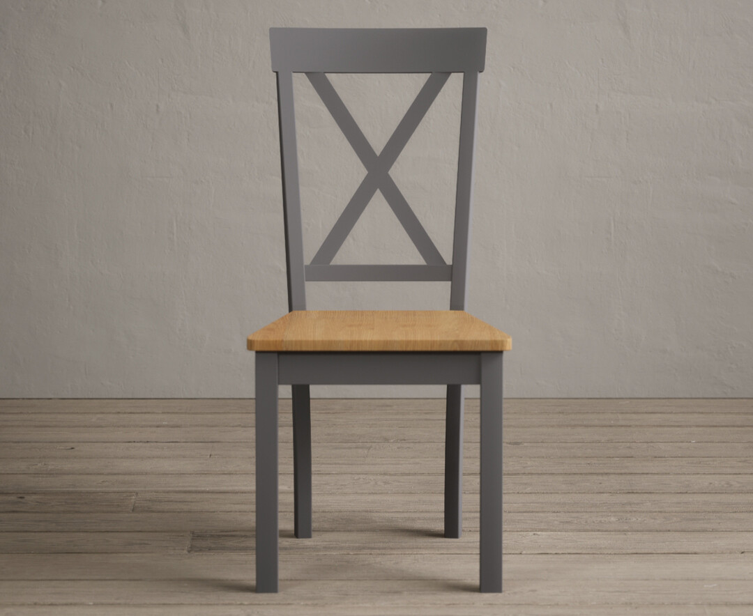 Product photograph of Hertford Mid Grey Dining Chairs With Oak Seat Pad from Oak Furniture Superstore