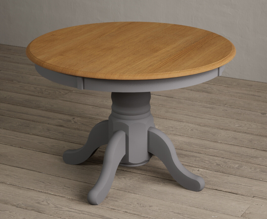 Product photograph of Extending Hertford 100cm - 130cm Oak And Mid Grey Painted Pedestal Dining Table from Oak Furniture Superstore