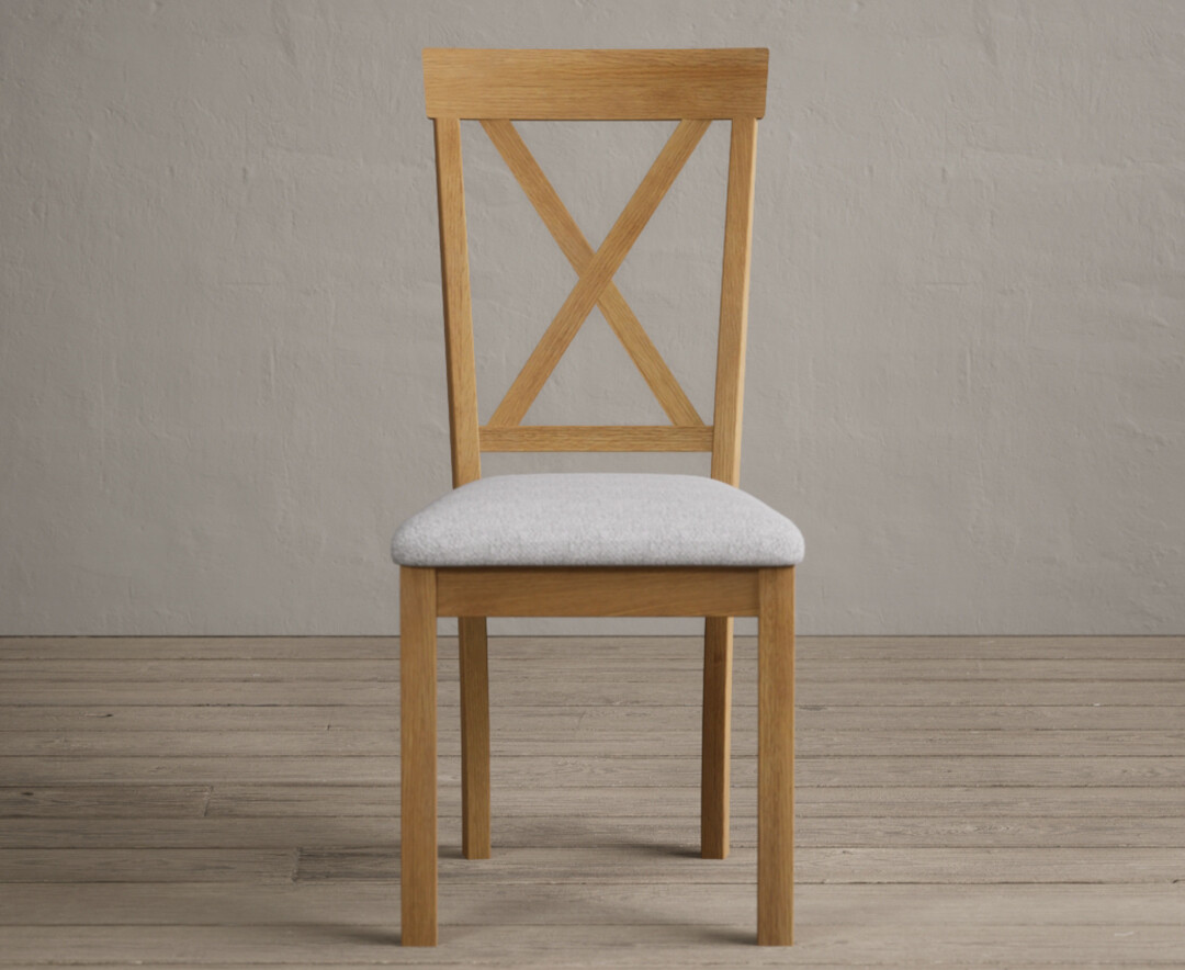 Hertford Solid Oak Dining Chairs With Light Grey Fabric Seat Pad