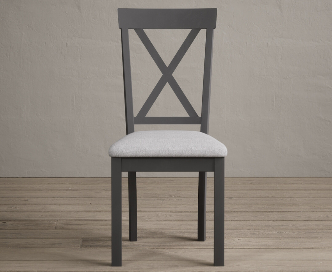 Product photograph of Hertford Charcoal Grey Dining Chairs With Light Grey Fabric Seat Pad from Oak Furniture Superstore