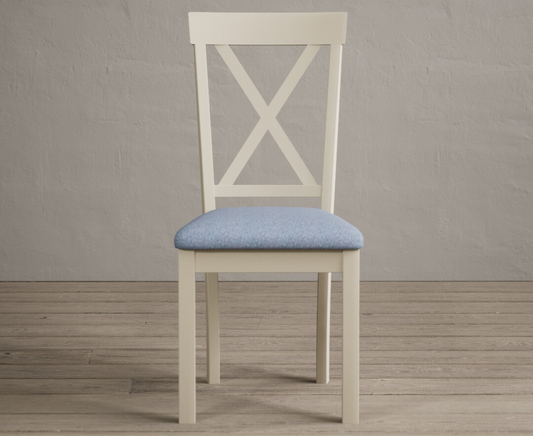 Product photograph of Hertford Cream Dining Chairs With Blue Fabric Seat Pad from Oak Furniture Superstore