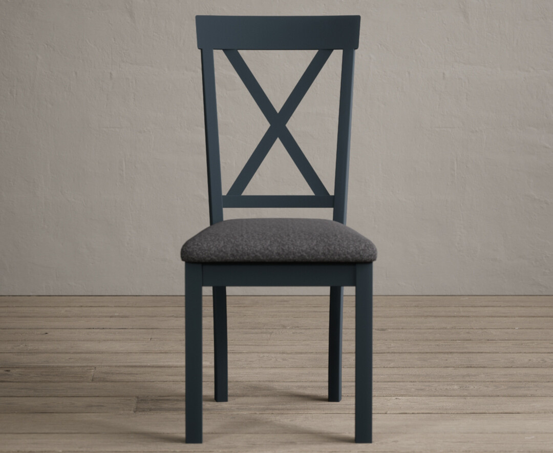 Product photograph of Hertford Dark Blue Dining Chairs With Rustic Oak Seat Pad from Oak Furniture Superstore