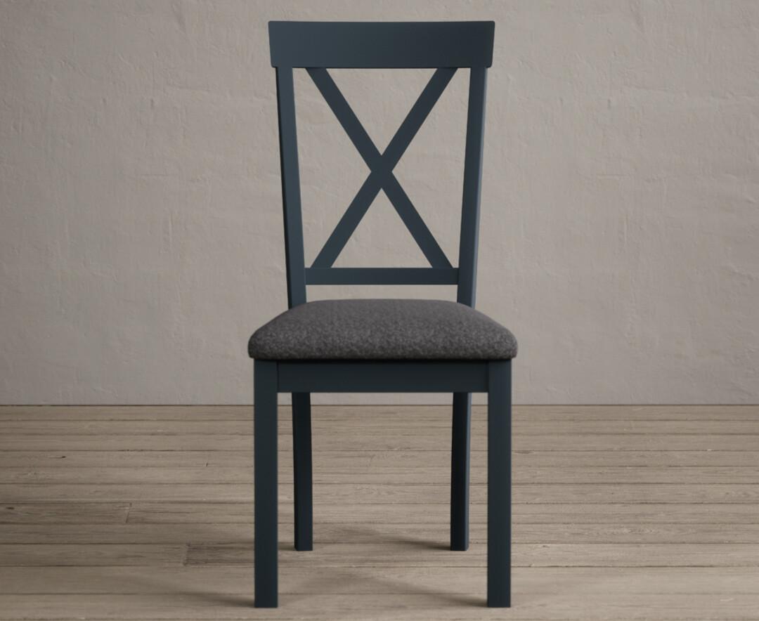 Hertford Dark Blue Dining Chairs With Rustic Oak Seat Pad