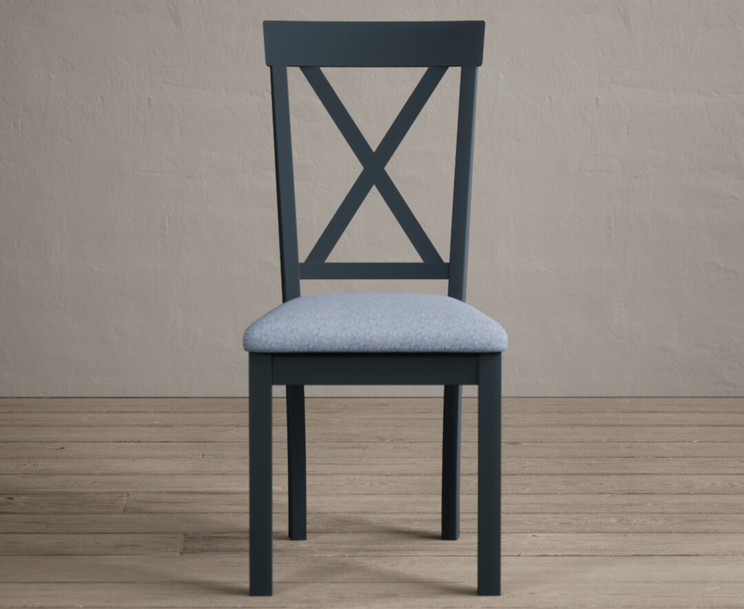 Hertford Dark Blue Dining Chairs With Sky Blue Fabric Seat Pad