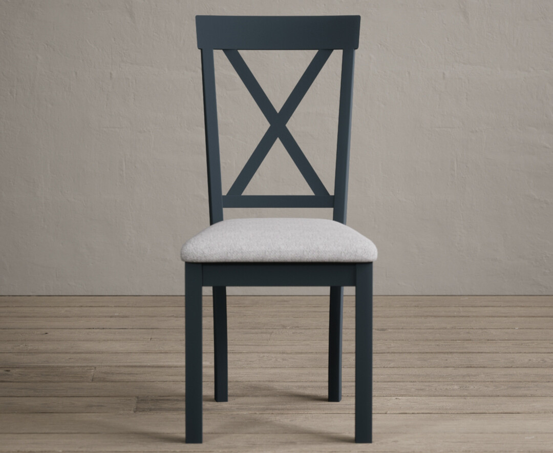Product photograph of Hertford Dark Blue Dining Chairs With Charcoal Grey Fabric Seat Pad from Oak Furniture Superstore