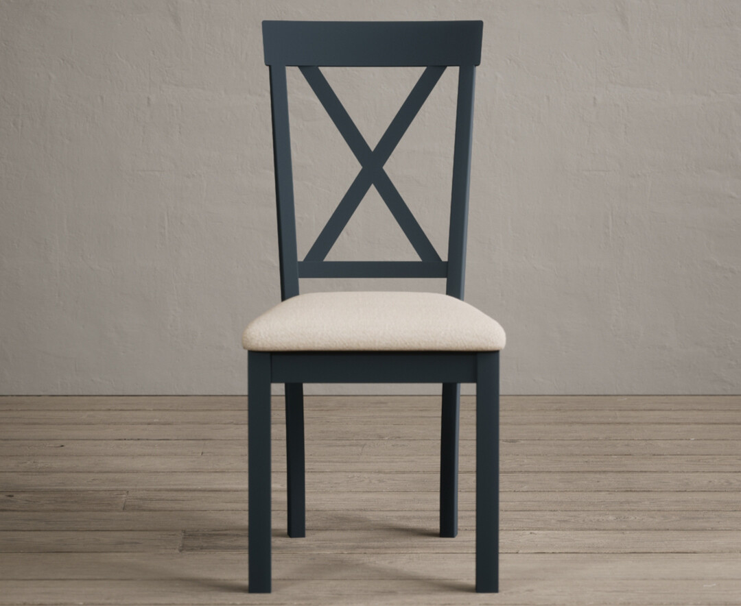Hertford Dark Blue Dining Chairs With Linen Seat Pad
