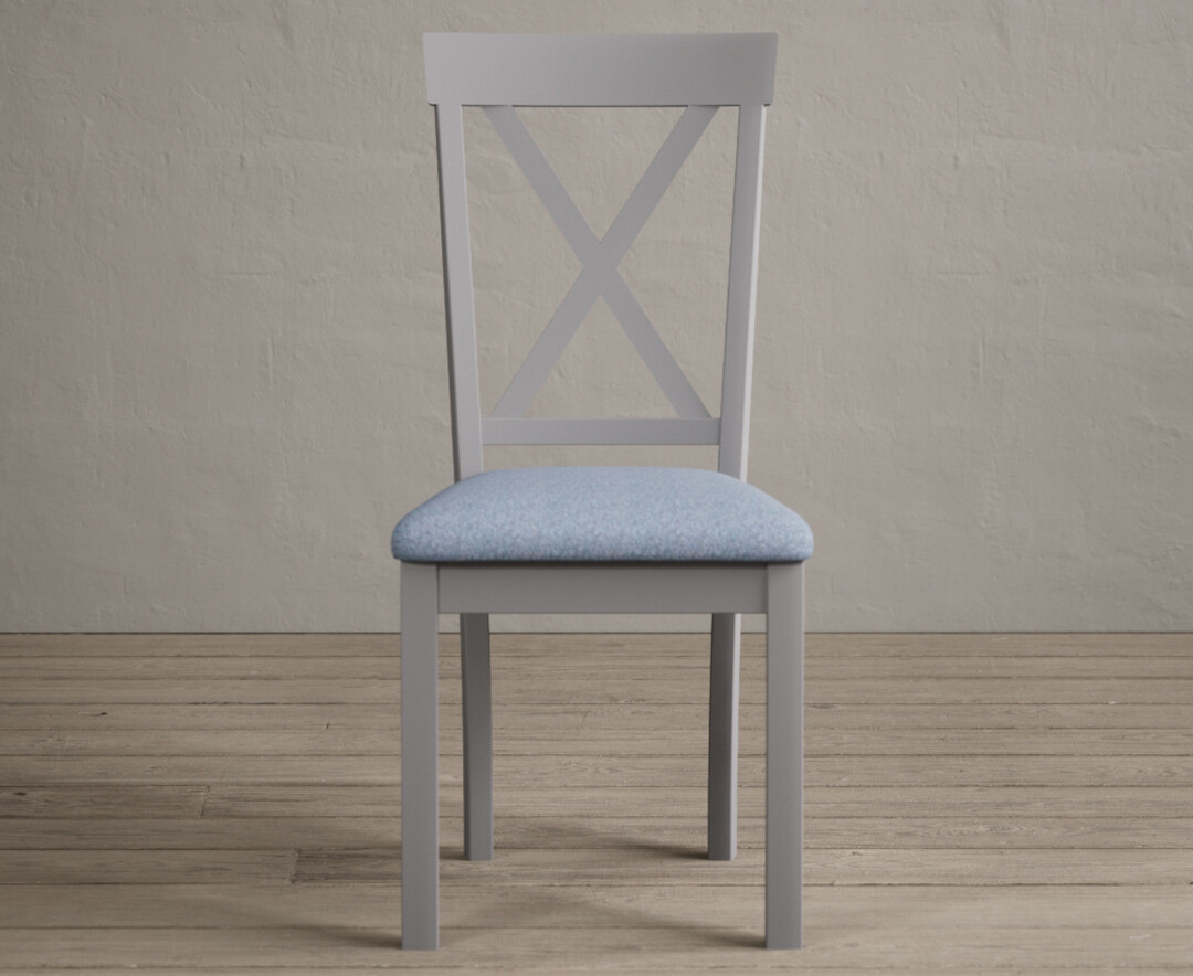 Hertford Light Grey Dining Chairs With Sky Blue Fabric Seat Pad