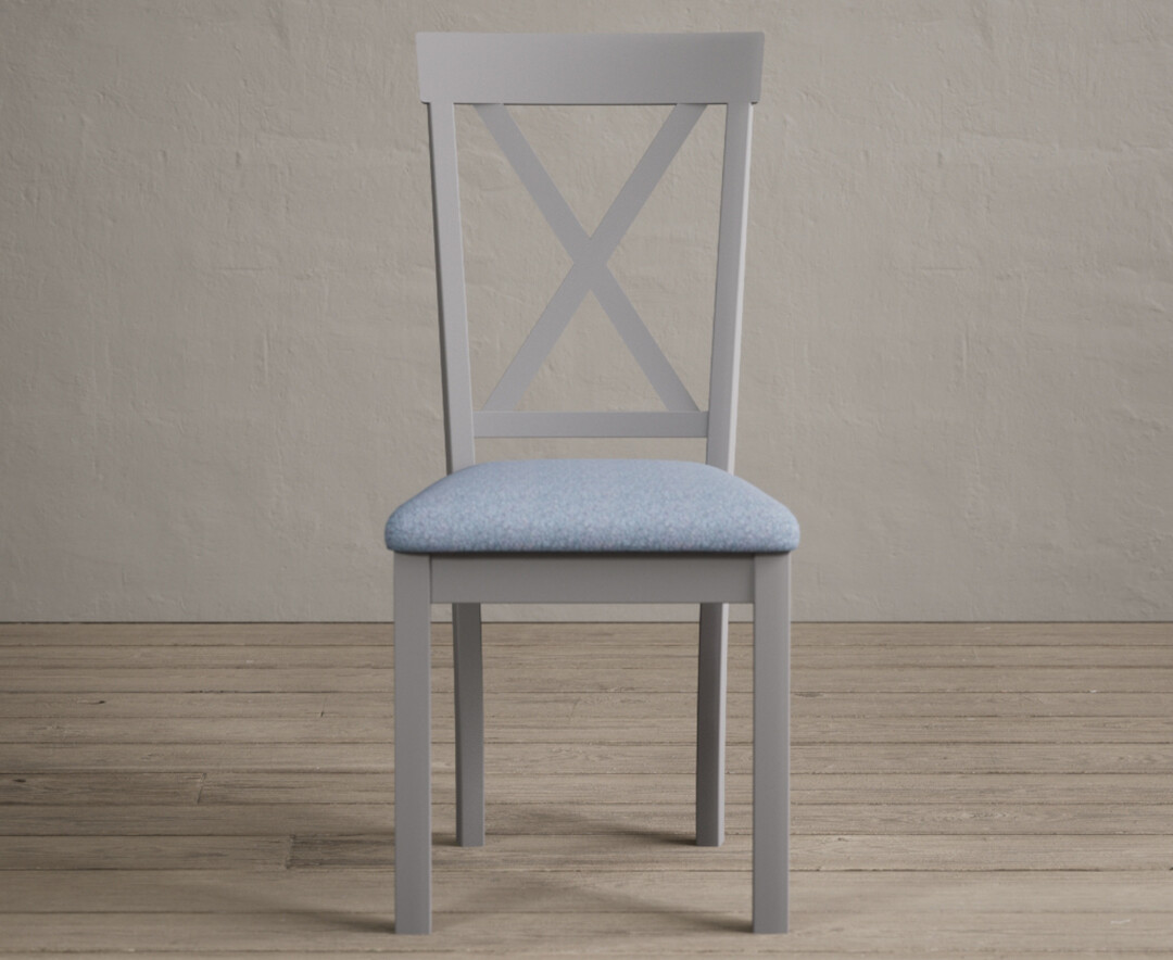 Hertford Light Grey Dining Chairs With Sky Blue Fabric Seat Pad