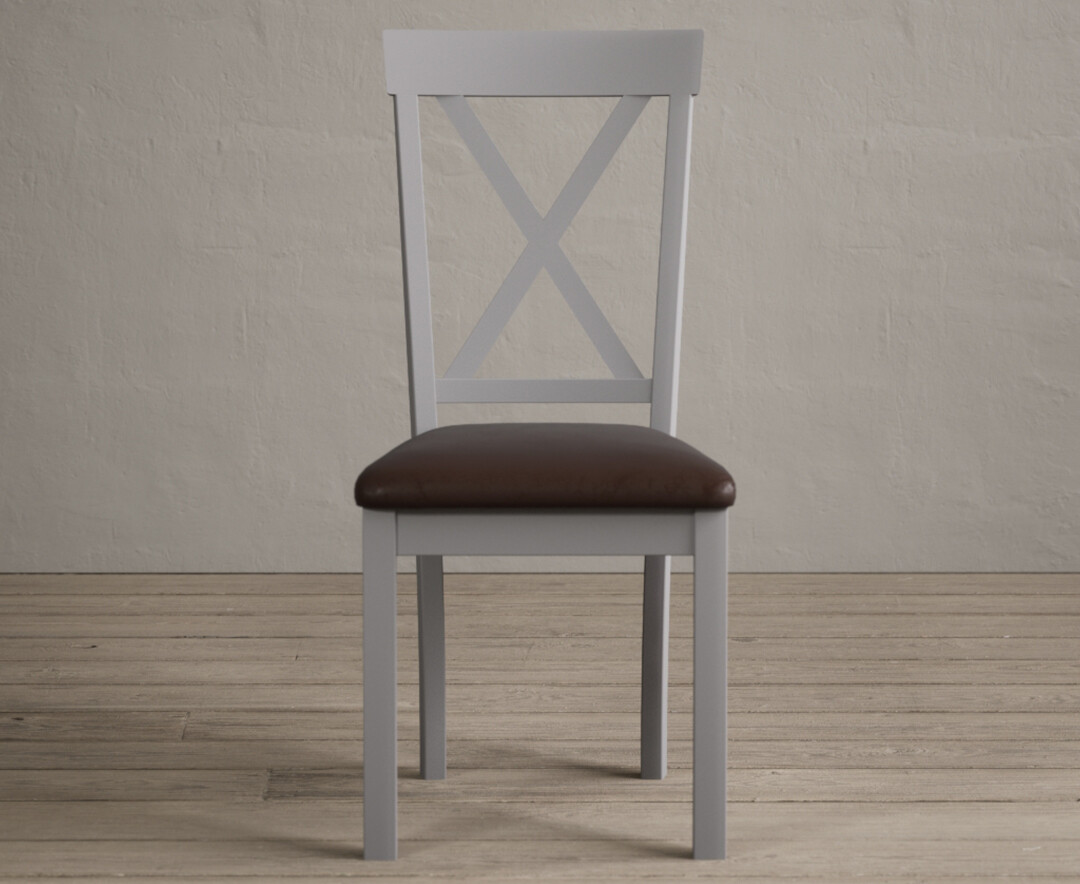 Hertford Light Grey Dining Chairs With Chocolate Brown Fabric Seat Pad