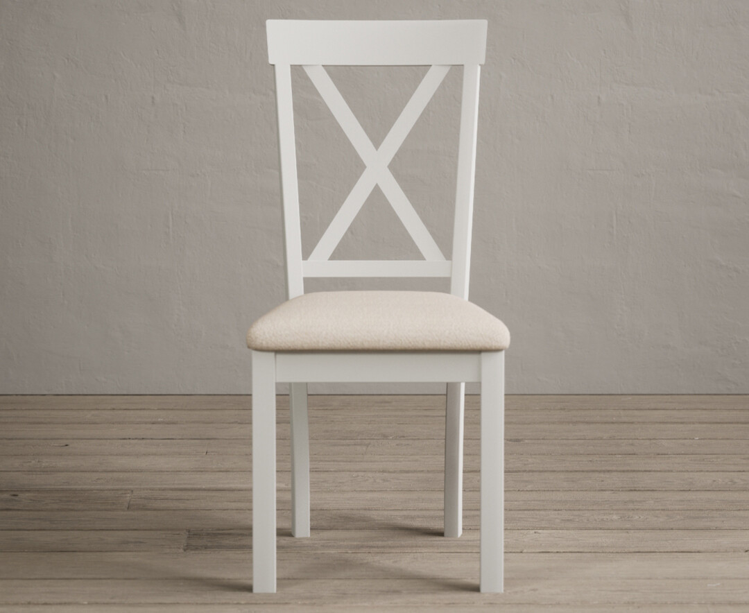 Product photograph of Hertford Signal White Dining Chairs With Linen Seat Pad from Oak Furniture Superstore