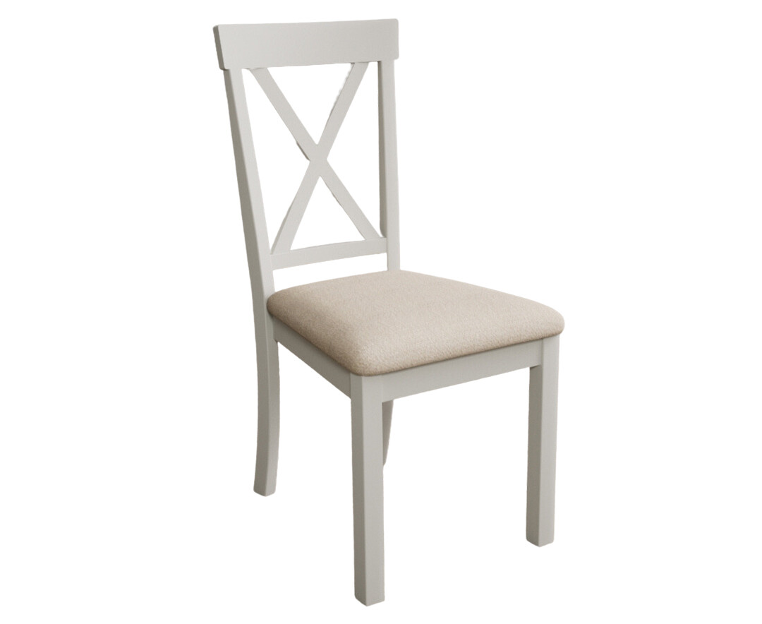 Photo 3 of Hertford signal white dining chairs with linen seat pad