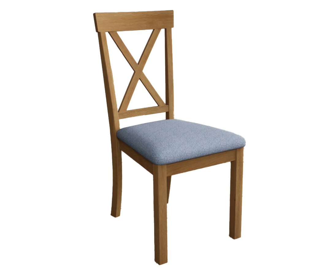 Photo 3 of Hertford solid oak dining chairs with blue fabric seat pad