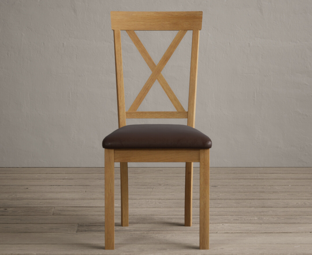 Hertford Solid Oak Dining Chairs With Chocolate Brown Fabric Seat Pad