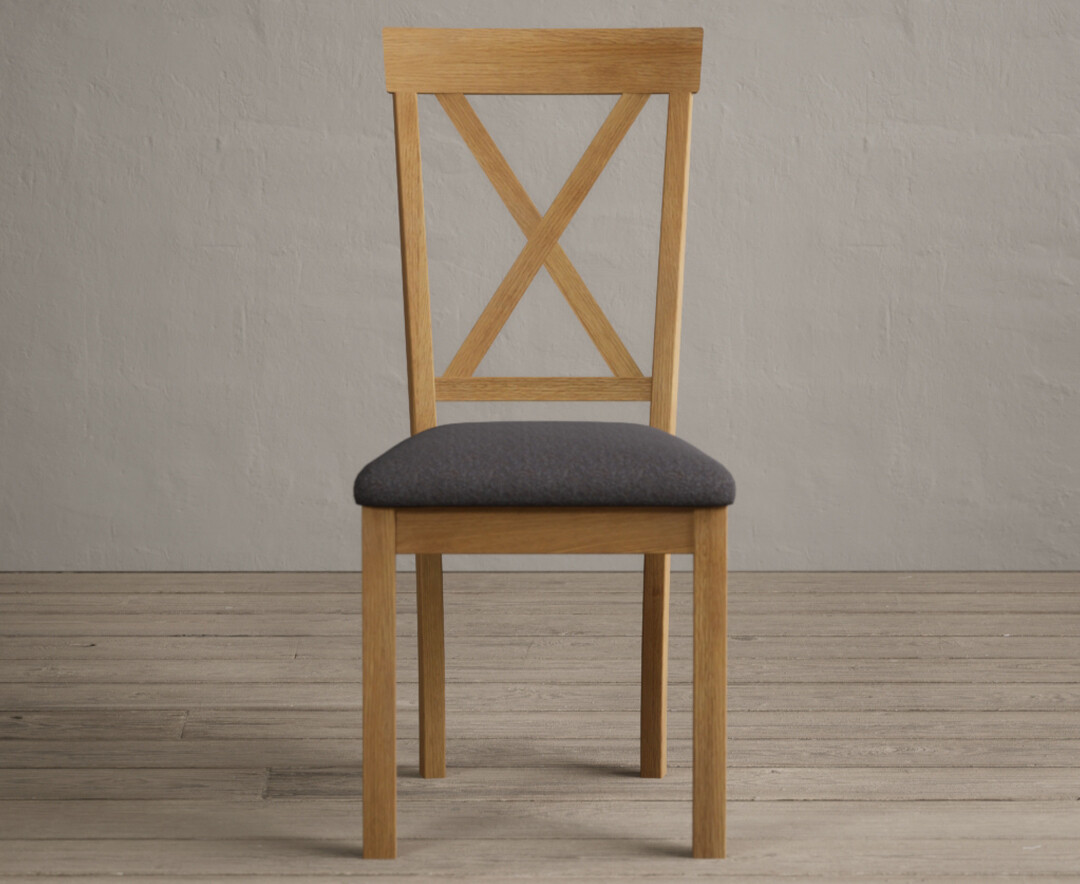 Hertford Solid Oak Dining Chairs With Charcoal Grey Fabric Seat Pad