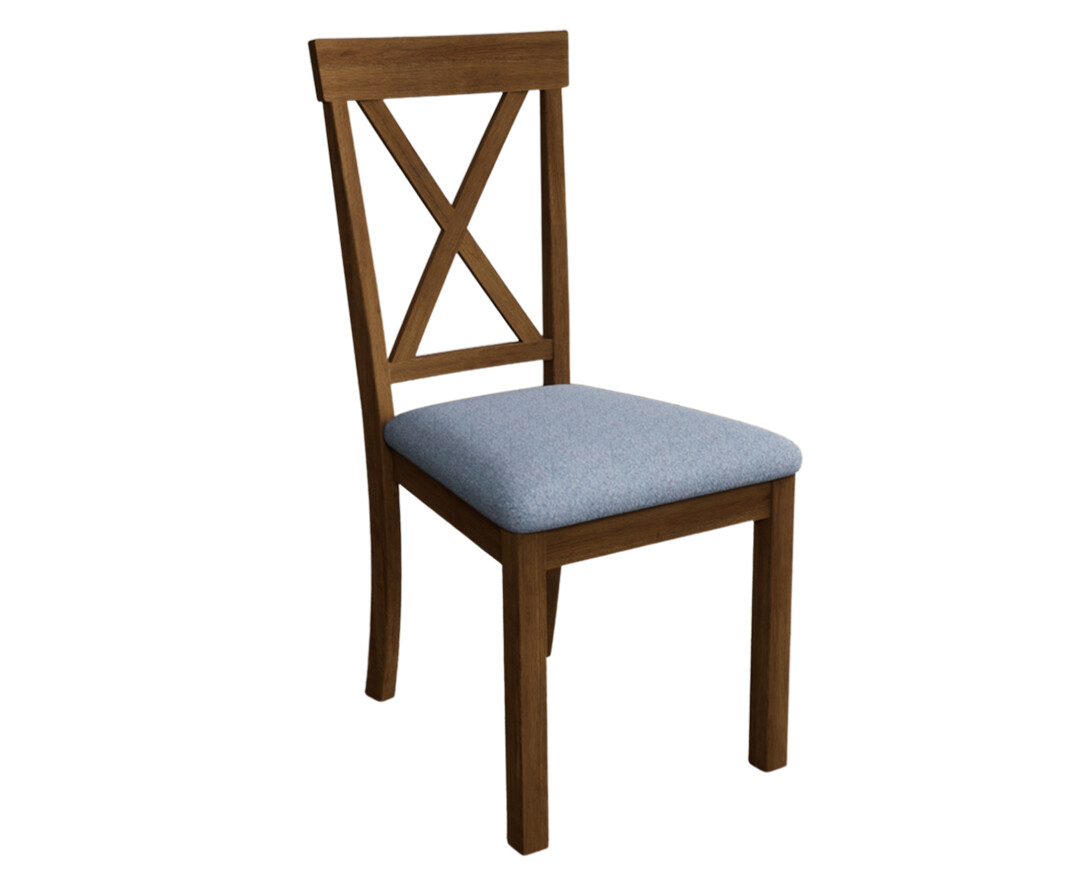 Photo 3 of Hertford rustic oak dining chairs with blue fabric seat pad