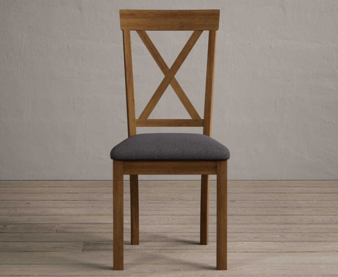 Product photograph of Hertford Rustic Oak Dining Chairs With Charcoal Grey Fabric Seat Pad from Oak Furniture Superstore