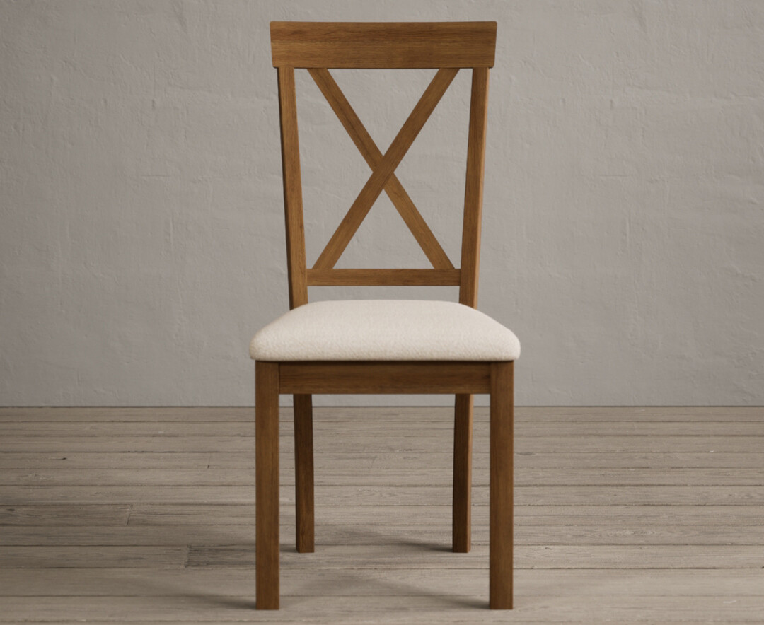 Product photograph of Hertford Rustic Oak Dining Chairs With Linen Seat Pad from Oak Furniture Superstore