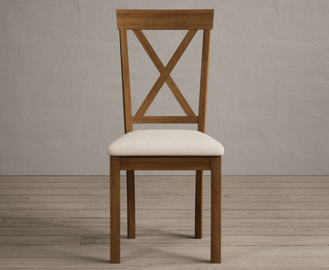 Hertford Rustic Oak Dining Chairs With Linen Seat Pad