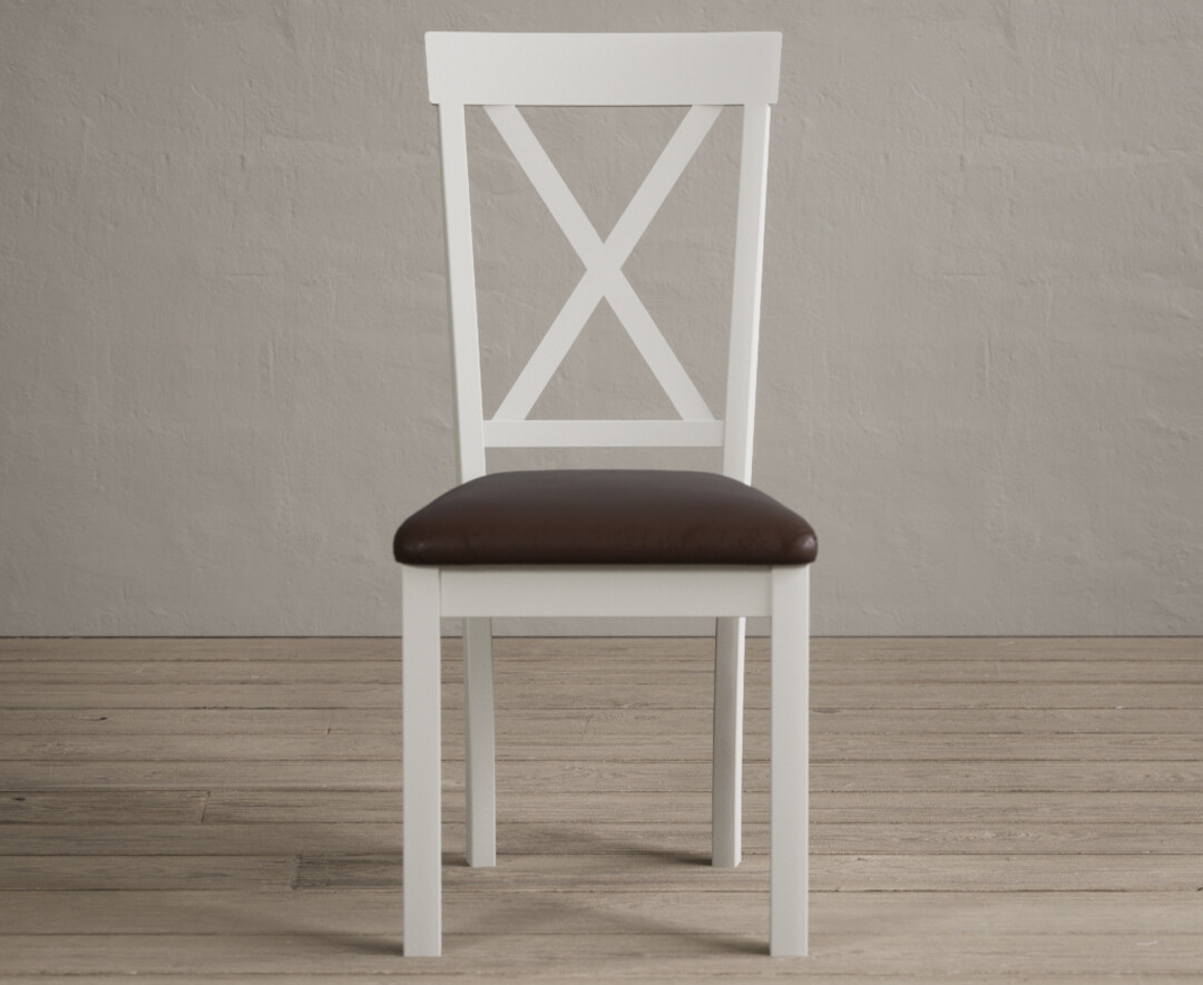 Hertford Signal White Dining Chairs With Chocolate Brown Fabric Seat Pad