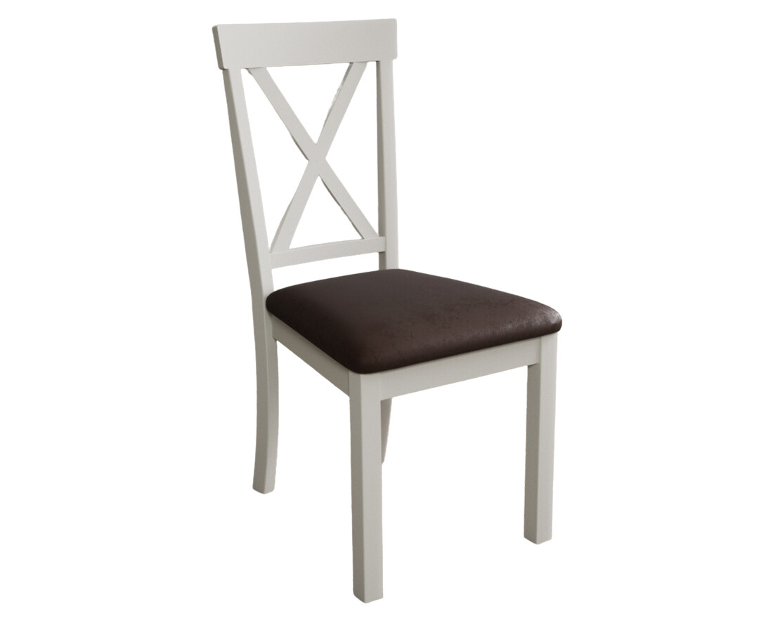 Photo 3 of Hertford signal white dining chairs with brown suede seat pad