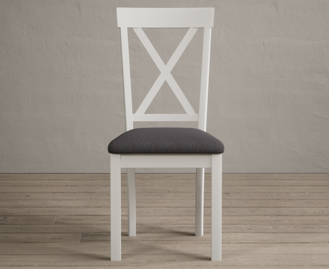 Product photograph of Hertford Signal White Dining Chairs With Charcoal Grey Fabric Seat Pad from Oak Furniture Superstore