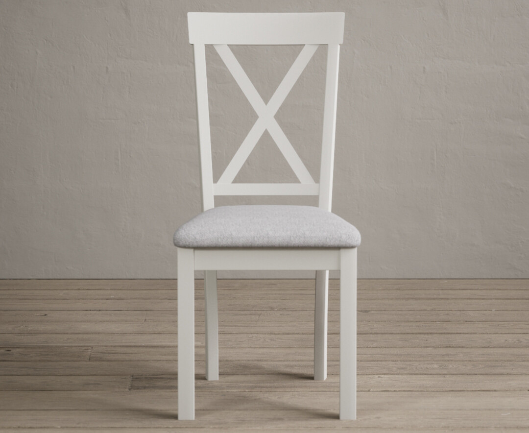 Hertford Signal White Dining Chairs With Light Grey Fabric Seat Pad