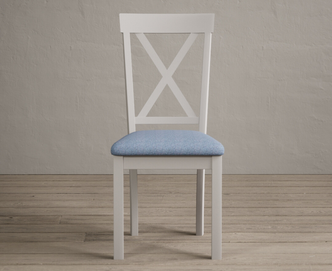 Product photograph of Hertford Soft White Dining Chairs With Blue Fabric Seat Pad from Oak Furniture Superstore