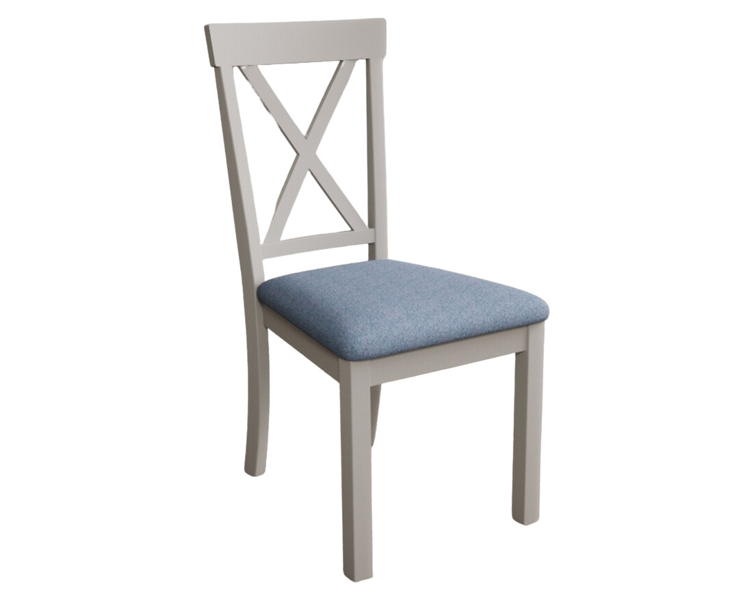 Photo 3 of Hertford soft white dining chairs with blue fabric seat pad
