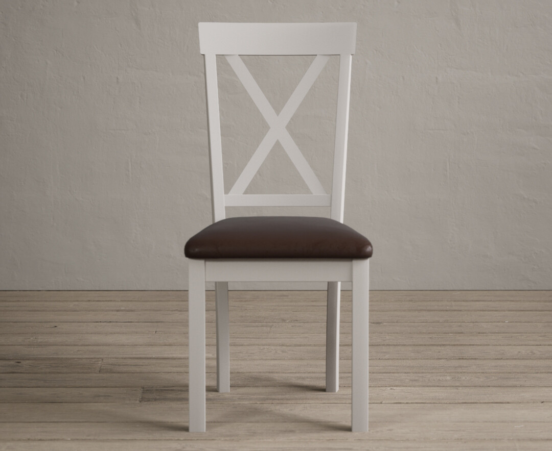 Product photograph of Hertford Soft White Dining Chairs With Brown Suede Seat Pad from Oak Furniture Superstore