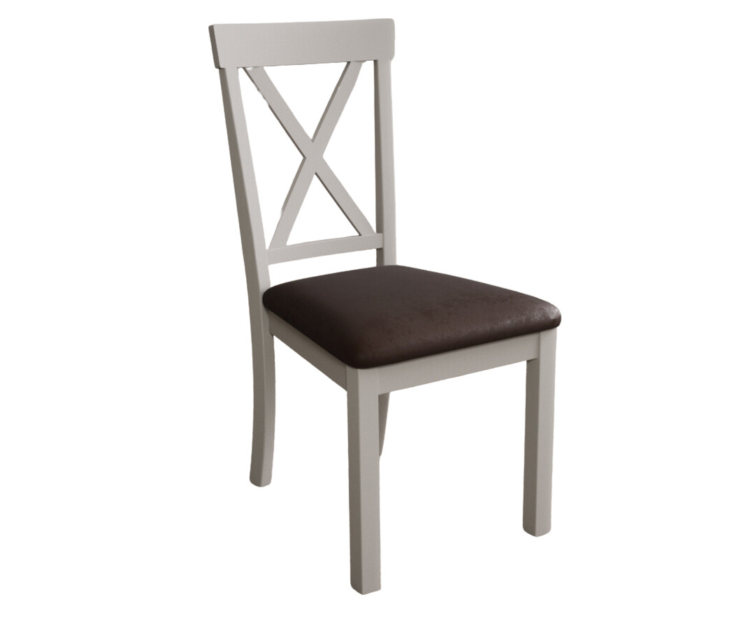 Photo 3 of Hertford soft white dining chairs with brown suede seat pad