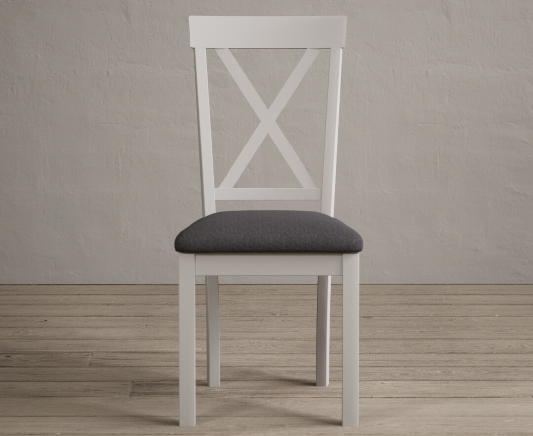 Product photograph of Hertford Soft White Dining Chairs With Charcoal Grey Fabric Seat Pad from Oak Furniture Superstore