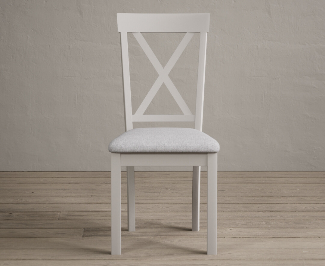 Product photograph of Hertford Soft White Dining Chairs With Light Grey Fabric Seat Pad from Oak Furniture Superstore