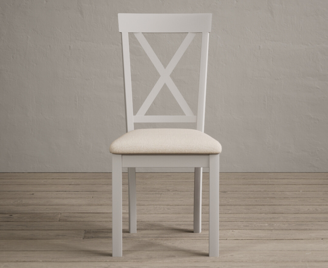 Product photograph of Hertford Soft White Dining Chairs With Linen Seat Pad from Oak Furniture Superstore