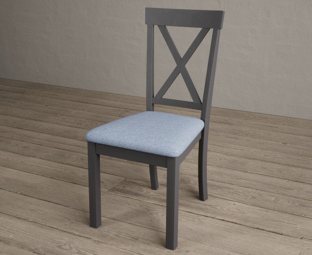 Photo 2 of Hertford charcoal grey dining chairs with blue fabric seat pad