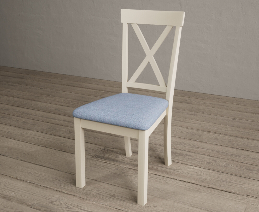 Photo 2 of Hertford cream dining chairs with blue fabric seat pad