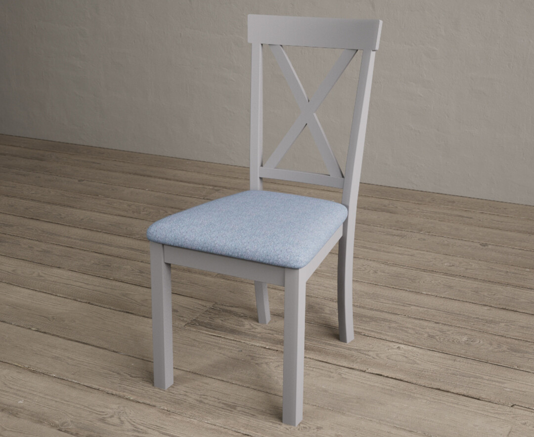 Photo 2 of Hertford light grey dining chairs with blue fabric seat pad